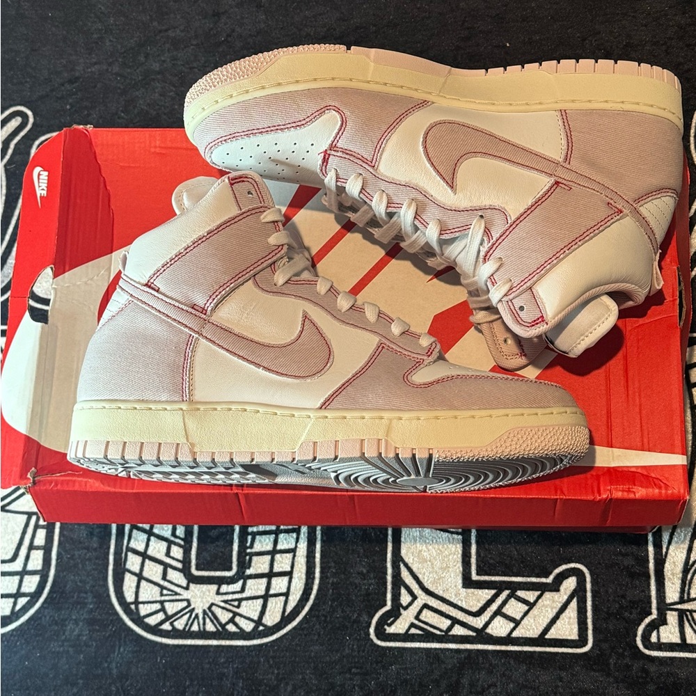 Nike Dunk High Hi 1985 Pink Denim Shoes DQ8799-100   Men's 11